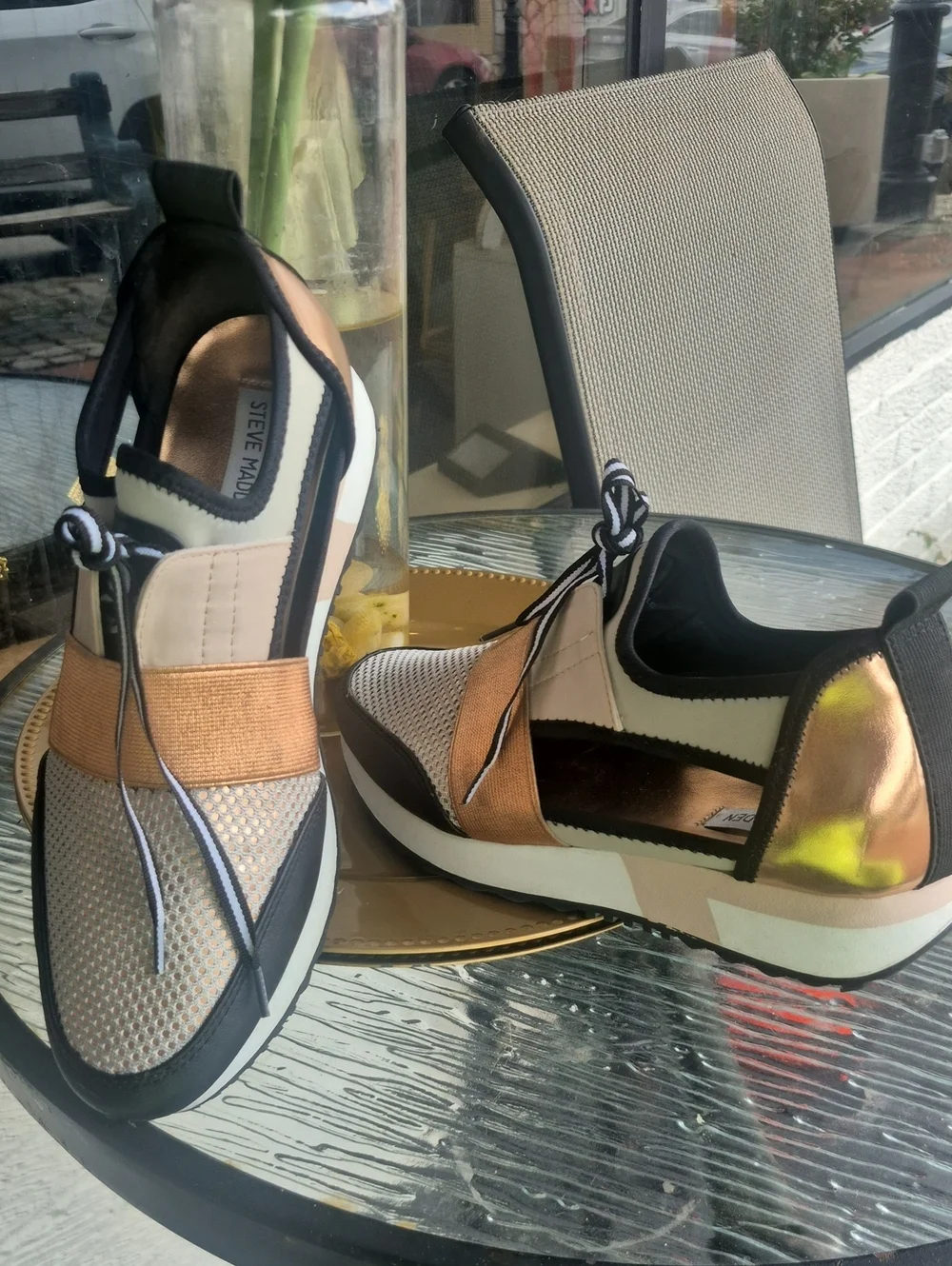 Steve Madden Women's Metallic Gold, Black & Cream Slip-On Sneakers